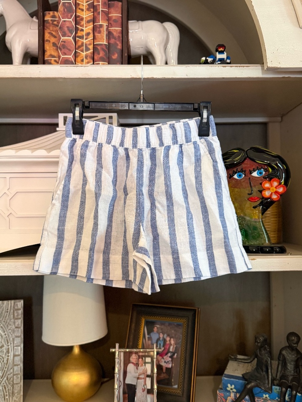 Sundry Xs linen blue white stripe shorts with pockets